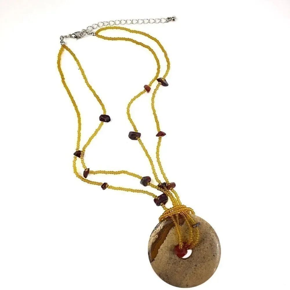 Necklace Jasper Stone Donut Pendant Beaded Chain